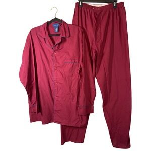 Town Craft Vintage Mens Retro Red Cotton Pajama Pant & Shirt Set Large Tall